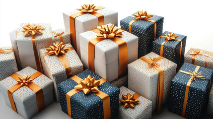 Festive Presents with Gold Ribbons on White Background for Celebration and Gift Themes
