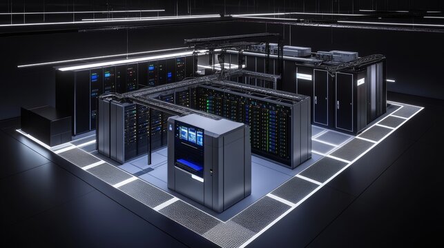 Cloud data server security center team, infographic 3d illustration flat isometric