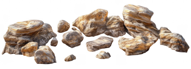 Set of massive boulders in a desert landscape, cut out
