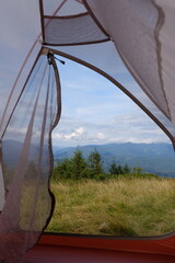 View of the mountain landscape from the tent.