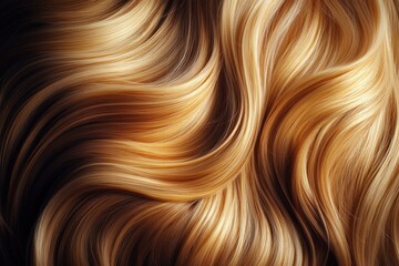 Beautiful golden wavy hair displayed in rich textures and shades, capturing the light elegantly in...