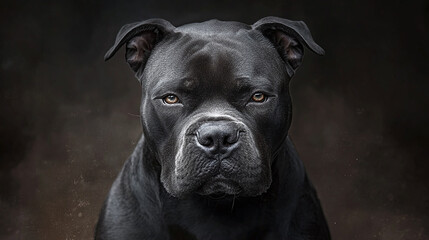 A powerful pitbull, a strong and muscular bulldog dog breed, showcases its bully and alert nature in a portrait, highlighting the strength, dangerous american terrier.