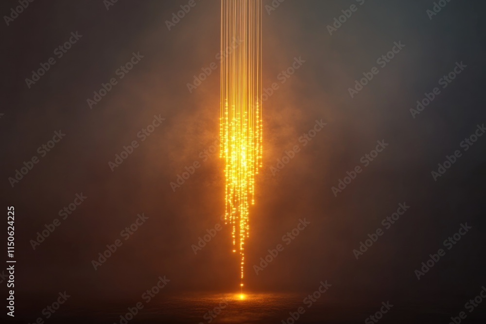 Poster sparkling golden rays cascade down through a dark misty atmosphere creating a stunning visual effect