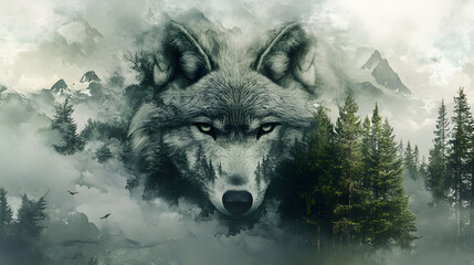 A tattoo design idea of a wolf blending into a forest scene.
