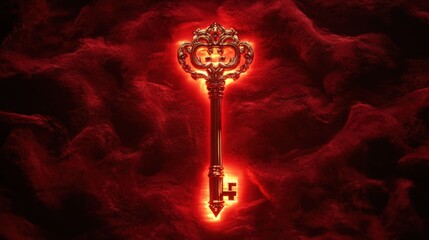 Glamorous Golden Key on Velvet Background