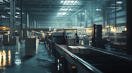 Fototapeta premium A warehouse with a conveyor belt and boxes on it