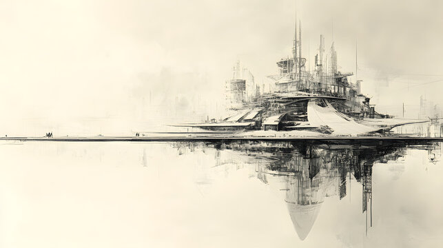 A visionary sketch of a floating city concept created by a master architect.