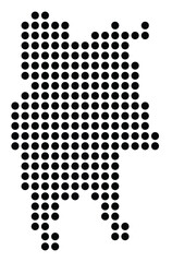 Symbol Map of the City Kaposvar (Hungary) showing the city with a pattern of just a few black dots