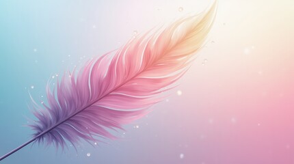 Obraz premium Feather in bright colors on a delicate light background.