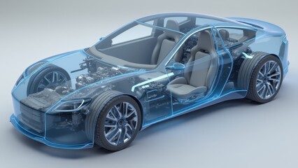 Engineers visualizing propulsion enhancements for electric vehicles in 3D