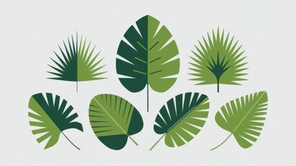 Collection of Green Leaves in Various Shapes on a Light Background