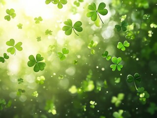 Fototapeta premium Lush Green Shamrocks in Sunlit Forest