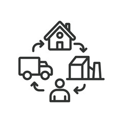 Consumption cycle, icon in line design. Consumption, cycle, process, waste, resources, energy, sustainability on white background vector. Consumption cycle editable stroke icon