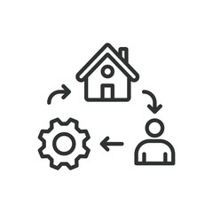 Smart house industry, icon in line design. Smart home, automation, technology, IoT, connected devices, security, smart lighting on white background vector. Smart house industry editable stroke icon