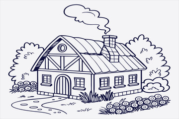 A Beautiful House line art technique design.