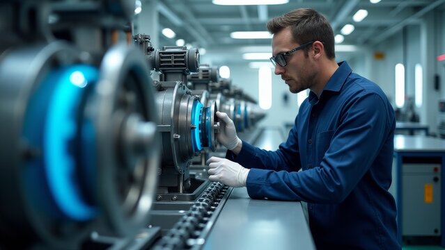 A technician testing propulsion motors for electric vehicles in a cutting-edge facility