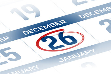26 December 2025 year calendar day illustration