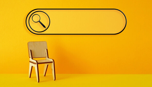 Searching for a new job opportunity. Office chair with blank search bar. Career Opportunity 
