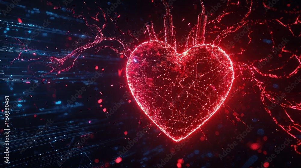 Poster dynamic heartbeat visualization digital space animation abstract environment futuristic concept