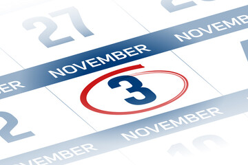 3 November  2025 year calendar day illustration