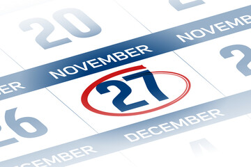 27 November  2025 year calendar day illustration