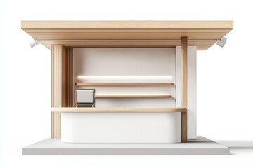 Retail trade stand mockup featuring a promotion counter isolated on a white background