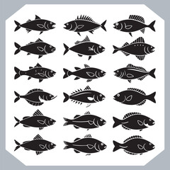 Unique and Trendy Logotype Fish Icons Featuring Fish Silhouettes for Professional Logo Creations