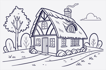 A Beautiful House line art technique design.