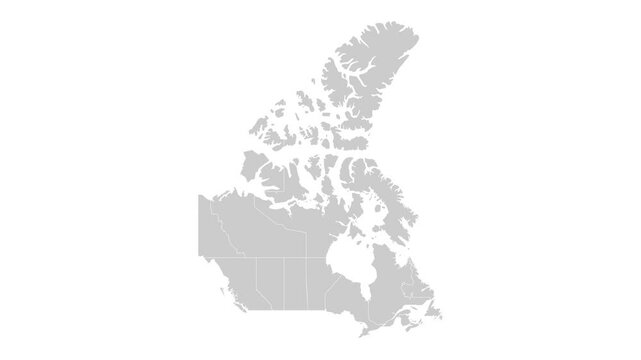 Canada map animation. Animation of connecting all region country into a whole Canada map with borders in the background with an alpha channel. Motion design.