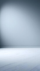 Clear empty photographer studio background abstract, background texture of beauty dark and light clear blue, cold gray, snowy white gradient flat wall and floor in empty spacious room winter interio