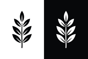 Fresh Herbs Thyme Leaf Logo. Black & White Vector Illustration