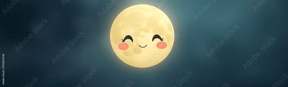 Aufkleber soft and charming moon with delightful features glows in a hazy night sky