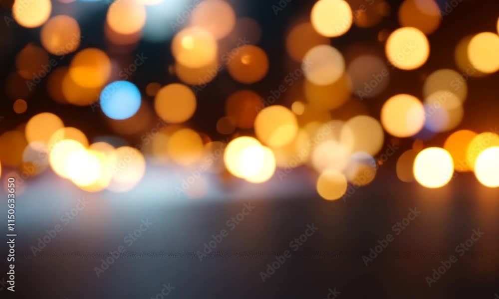 Poster sparkling bokeh lights on a reflective surface.