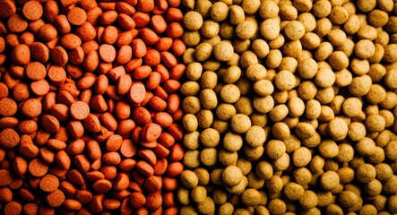 Fototapeta premium Macro photography, beans and legumes, contrasting colors, red and yellow, textured surface, food ingredients, healthy proteins, natural patterns, culinary background, raw ingredients, nutritious food,