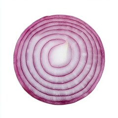 A red onion sliced in half showing its layers, isolated on a white background.