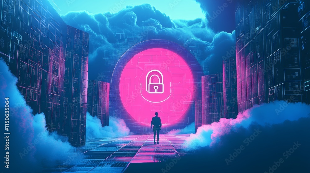 Poster security cloud storage. internet security isometric concept. isometric concept protection network an