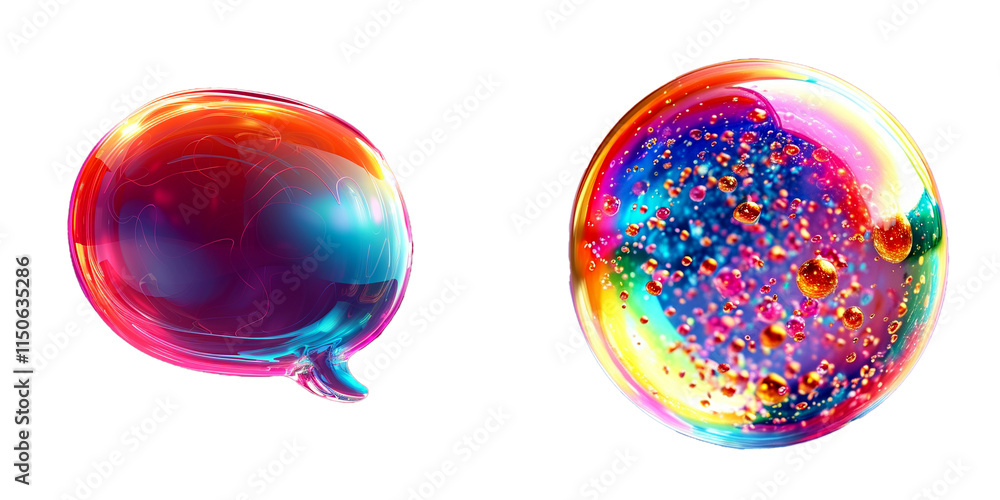 Poster vibrant bubbles merge in a colorful display of light and reflection
