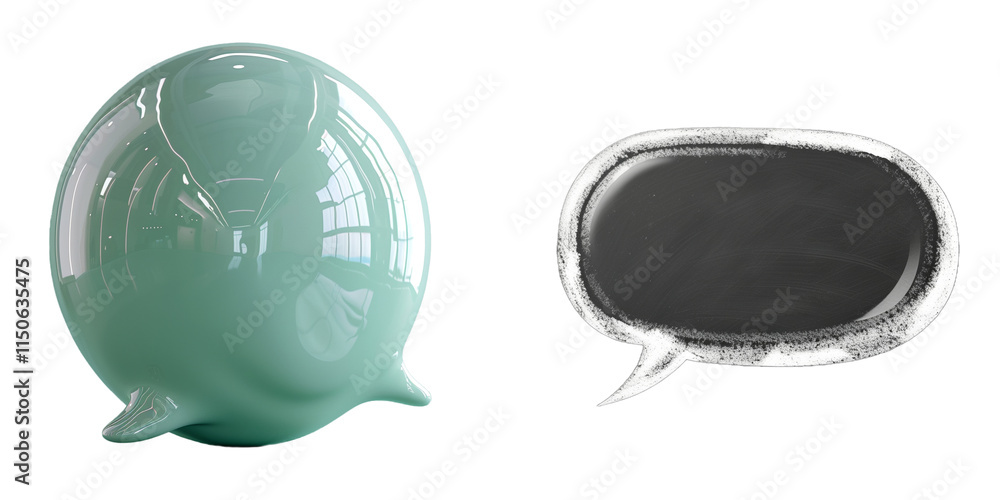 Poster unique abstract design showcasing a glossy orb and speech bubble