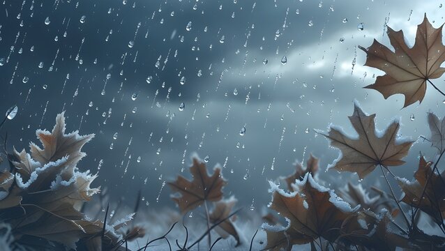 Dirops sonw foll and falewar in the cold rain 
