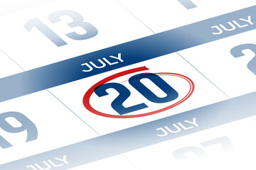 20 July 2025 year calendar day illustration