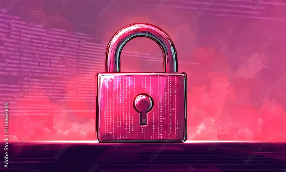 Poster a digital padlock symbolizing security and encryption against cyber threats.