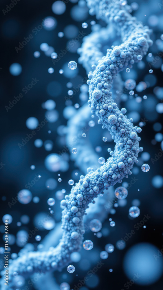 Poster A microscopic view of a single strand of RNA with bubbles.