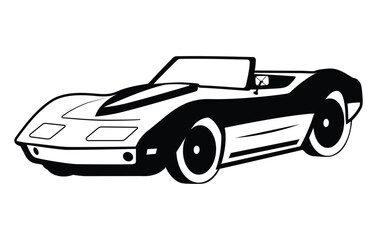 Abstract Classic vintage sports car silhouette vector 
illustration in black and white drawing style on a 
white background,coloring book.