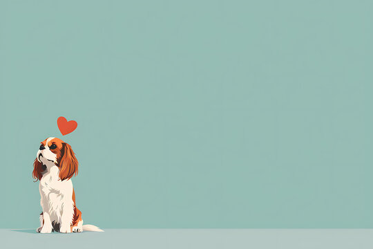 regal pet illustration, graphic novel-style depiction of a regally poised king charles spaniel exuding charisma, without outlines, in a captivating illustration