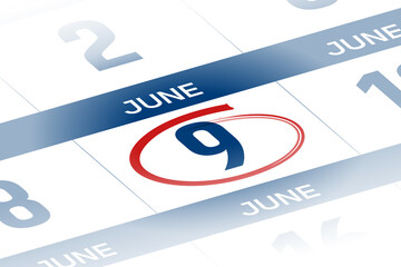 Fototapeta premium 9 June 2025 year calendar day illustration