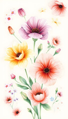 Obraz premium Flowers watercolor illustration.Manual composition.Big Set watercolor elements, grunge, with white tones