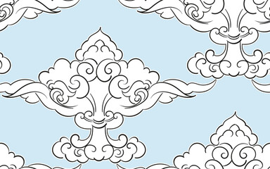 clouds ornate traditional japanese chinese vector design seamless pattern