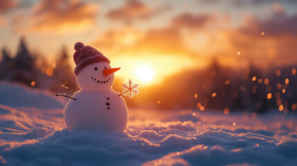 Fototapeta premium smile snowman in snow nature