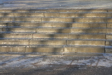 concrete stairs covered with powder, winter, ice on the road, 2