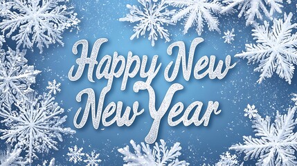 A blue background with snowflakes and the words Happy New Year